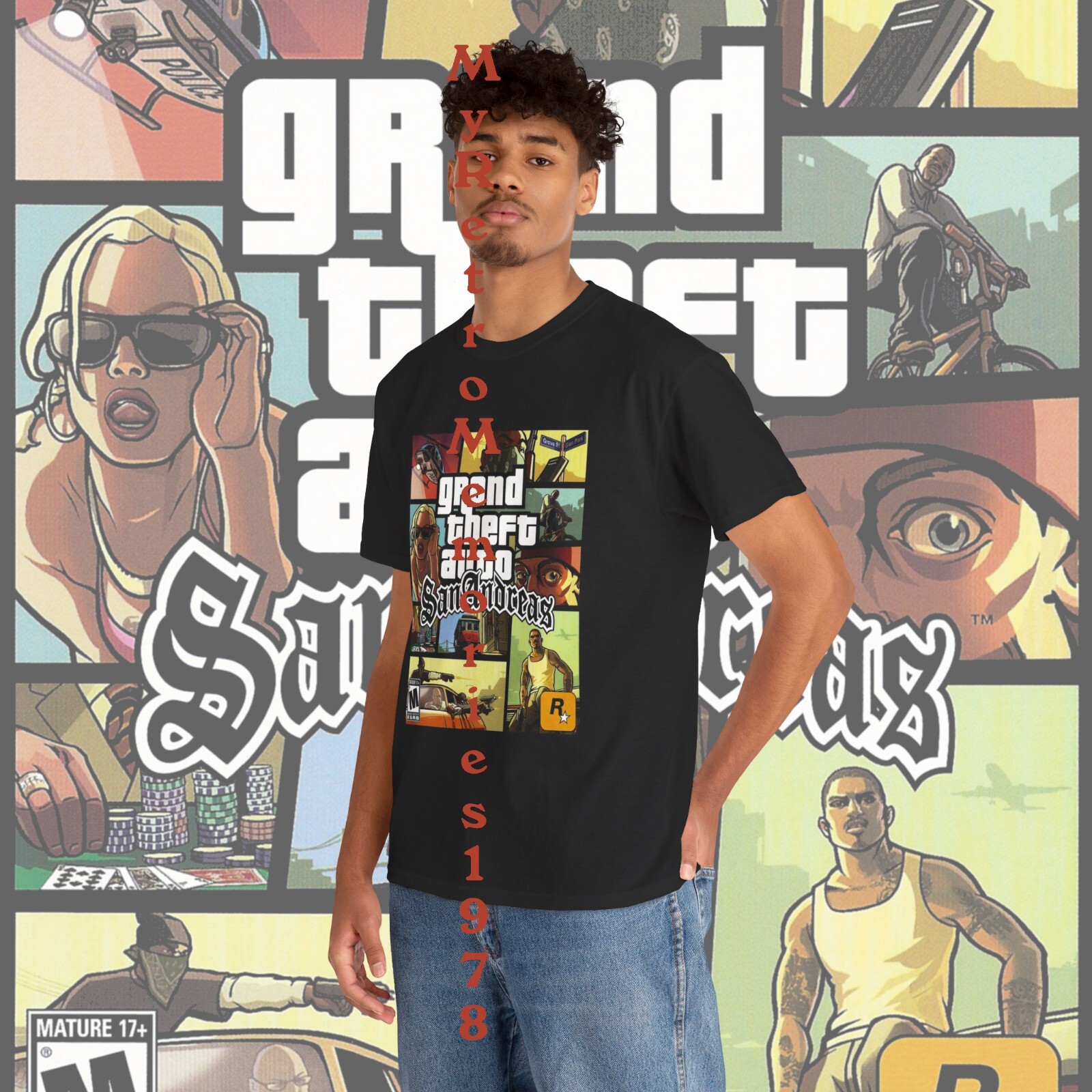 Grand Theft Auto San Andreas GTA Box Art Design Black T-Shirt S-5XL Retro Tee gallery