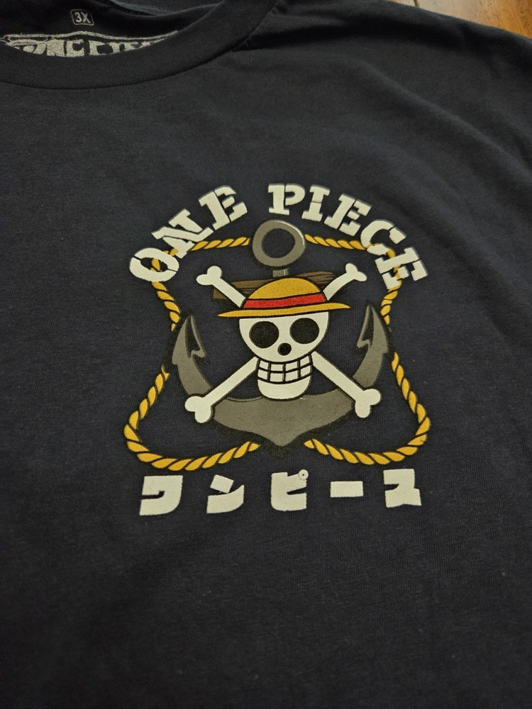 One Piece Double Sided Anchor Logo Manga Anime Navy 100% Cotton T-shirt 3X