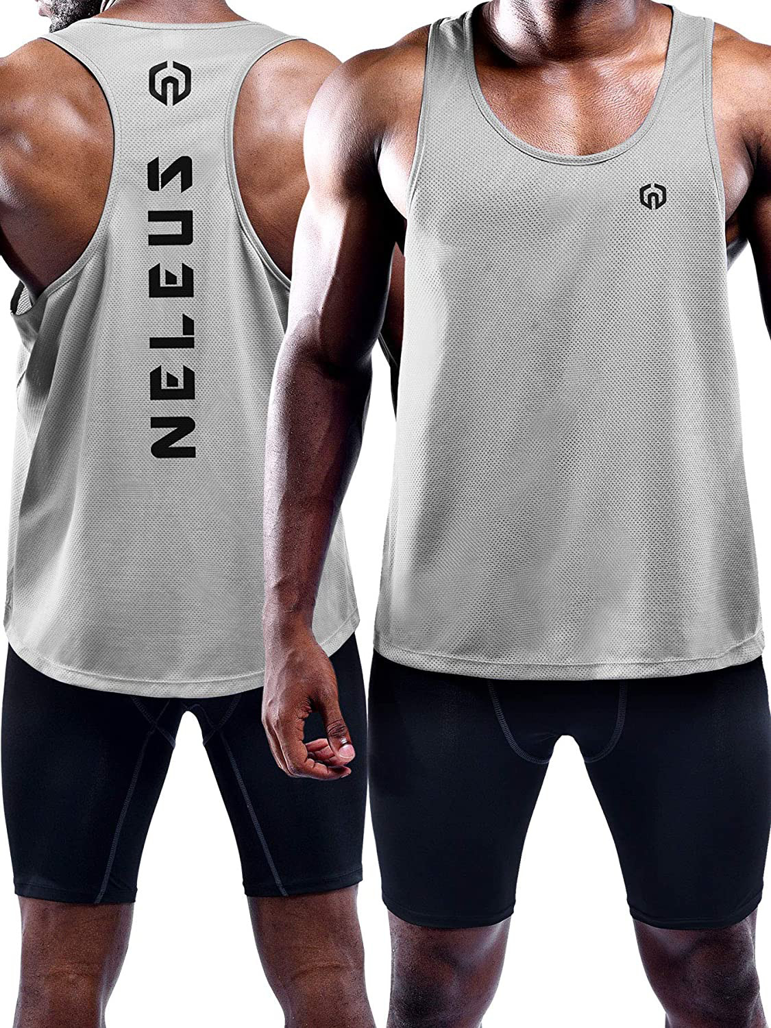 NELEUS 'Dry Fit Logo Muscle' Mesh Tank Top Men's L Gym Workout Exercise Grey NWT gallery