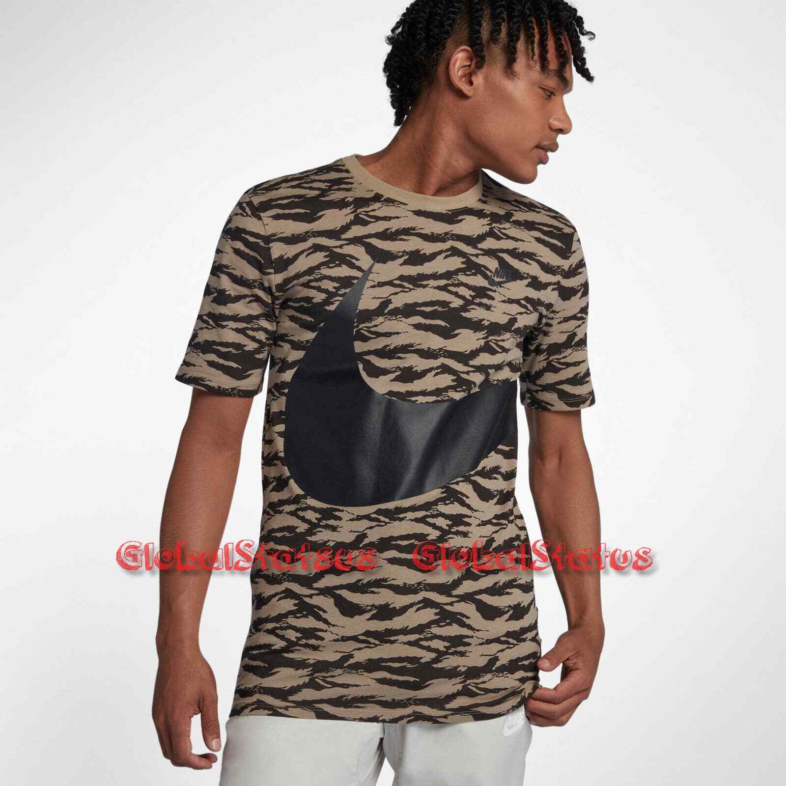 NIKE NSW ALL OVER PRINT VAPORWAVE SWOOSH KHAKI BLACK SHIRT SZ LARGE (AO0861-235)