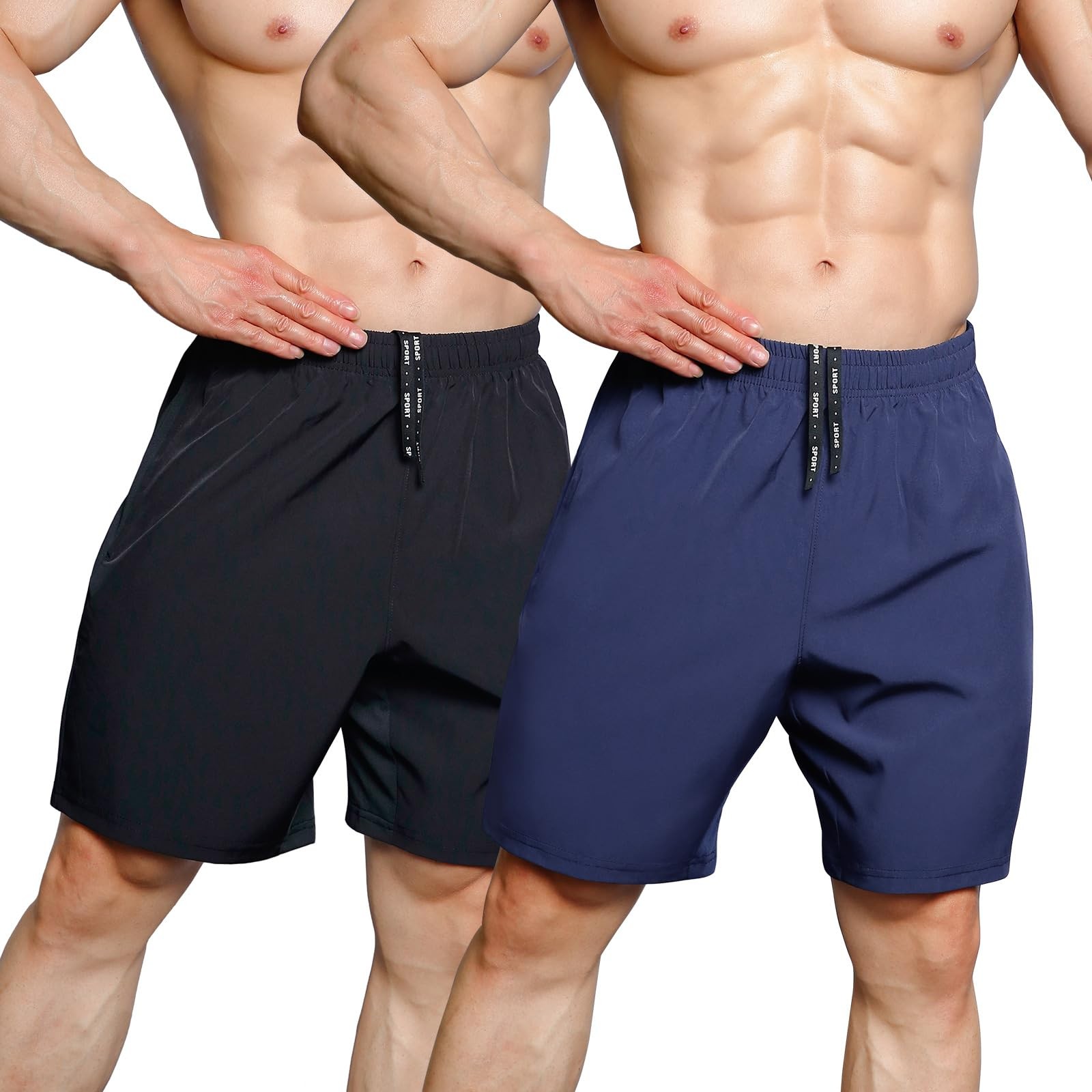 Gaglg Men’s 7″ Athletic Shorts 2 Pack Quick Dry Workout Small, Black/Navy