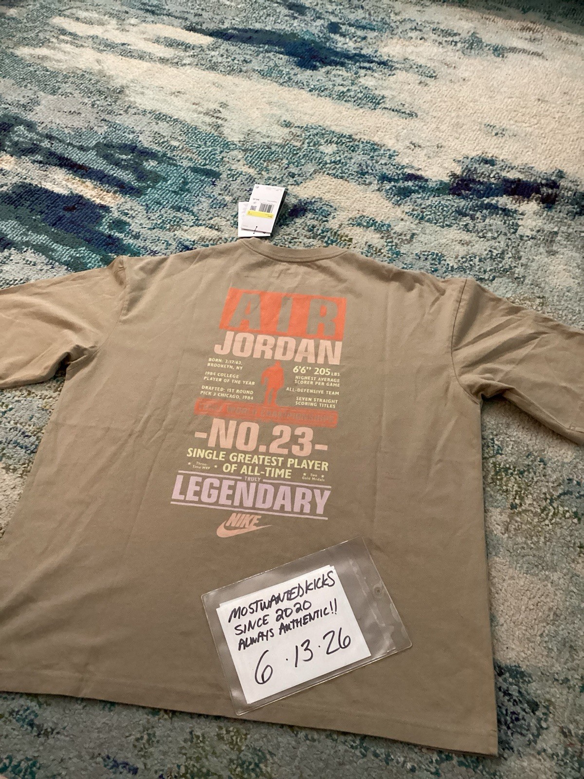 NWT Nike Air Jordan Flight Oversized T-Shirt Khaki & Iced Carmine Men’s Sz S gallery