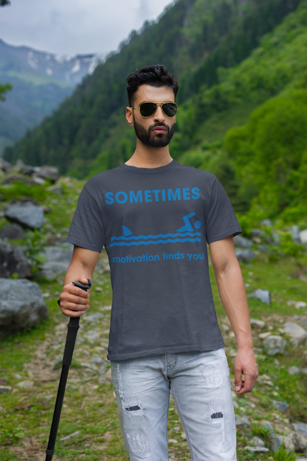 Mens Sometimes Motivation Finds You Tshirt Funny Shark Tee gallery
