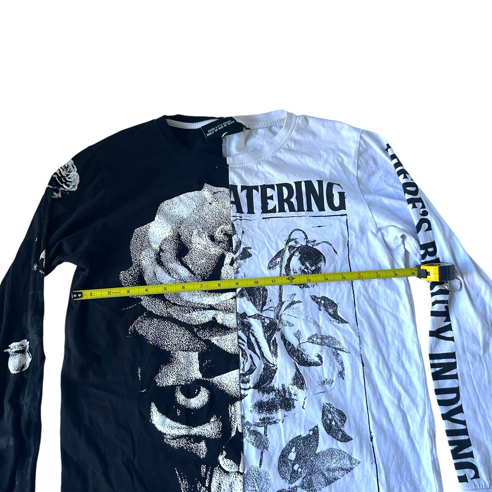 Killstar Gothic Dead Rose Split Black White Long Sleeve Shirt Skull Medium M gallery