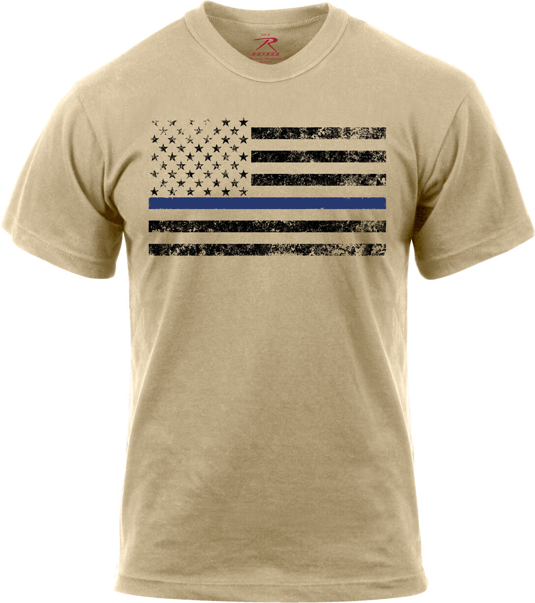 Desert Sand Distressed Thin Blue Line TBL US American Flag Short Sleeve T-Shirt