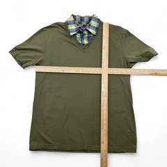 Akoo Run Alone Olive Green V-Neck Shirt Plaid Collar XL Streetwear Retro