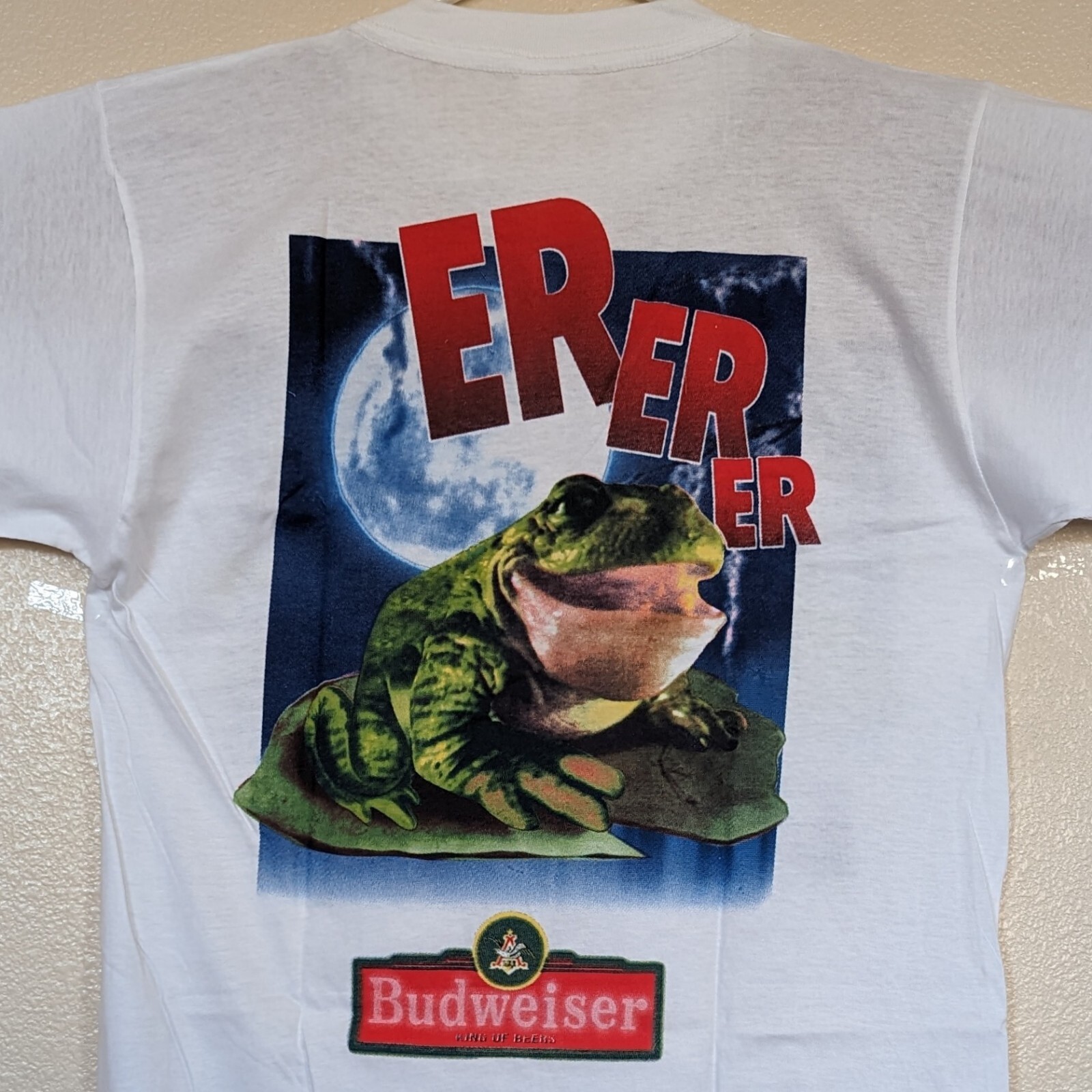 Vintage Budweiser Girl Boy Frogs Moon XL T-Shirt Bud Weis Er Er Er Beer 1995 NOS gallery
