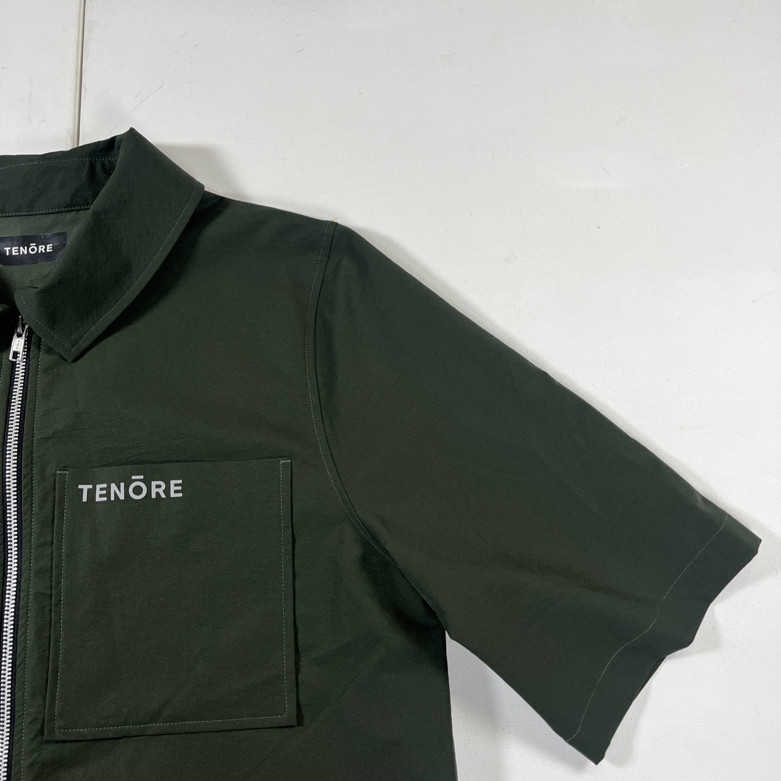 Tenore Zip Up Shirt Jacket Polo Short Sleeve Green Logo Pocket Men's L gallery