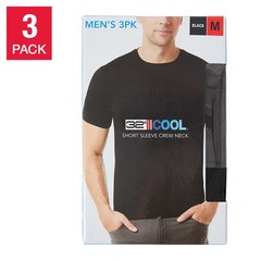 32 Degrees Cool Men’s T-Shirt 3 Pack Quick Dry Stretch Crew Neck New Black (M)