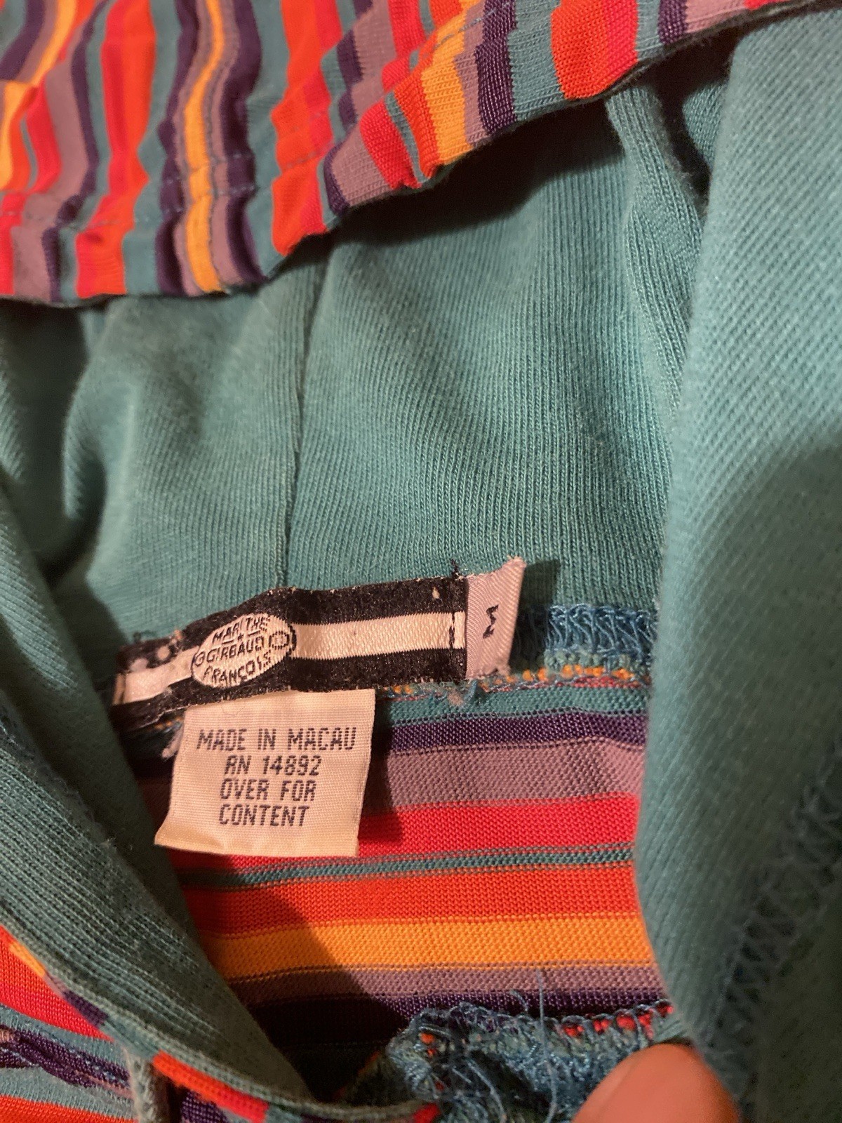 VTG 90's Marithe Francois Girbaud Mens Colorful Stripped Hooded T-Shirt Size M gallery