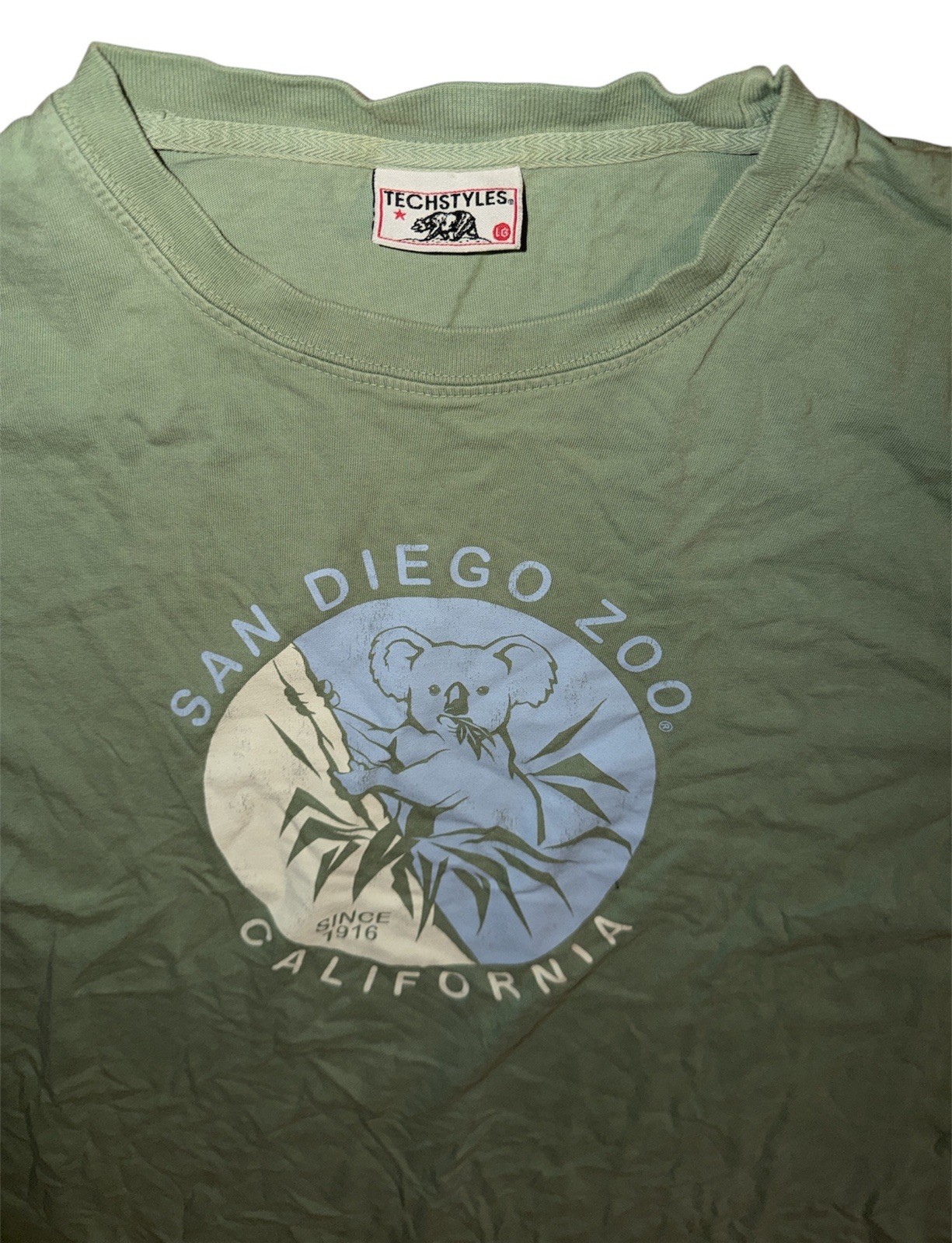 San Diego Zoo Koala Bear Logo "Since 1916" Green Crew-Neck T-Shirt Size Large. gallery