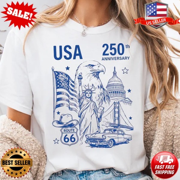 Retro American Flag Shirt, USA 250th Anniversary Patriotic T-Shirt - Up to 5XL gallery
