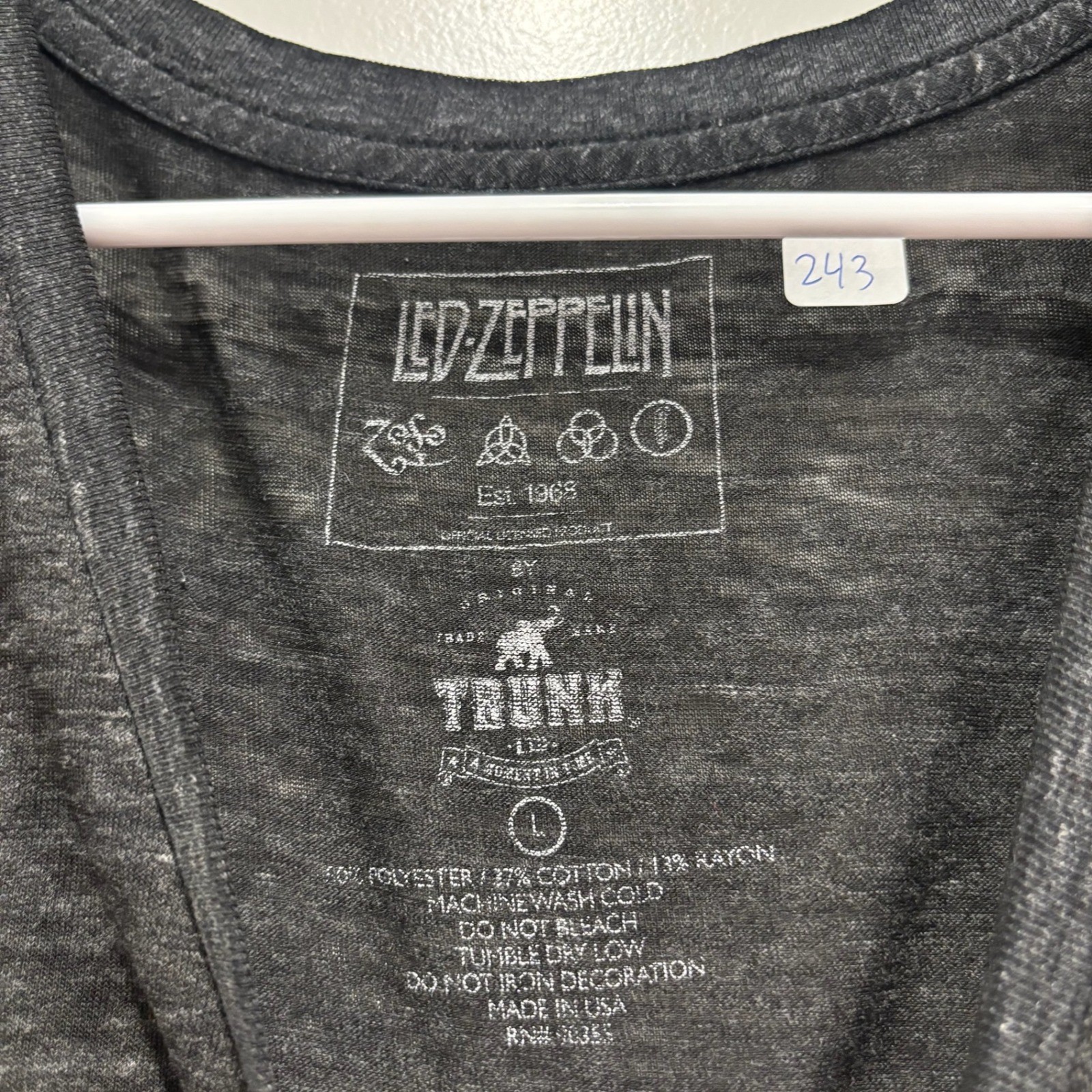 Led Zeppelin Trunk Ltd Burnout Graphic T-Shirt V-Neck Black Large Concert Tee gallery