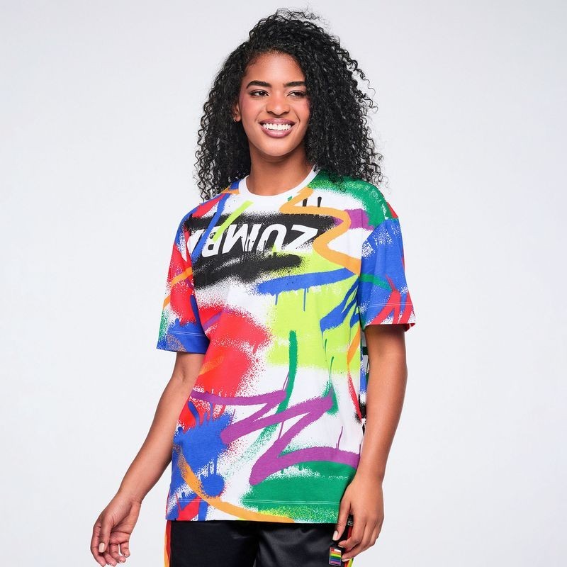 Zumba Pride Oversized Crew Neck Tee - White/Black (men's sizing) ~ XS S M L XL gallery