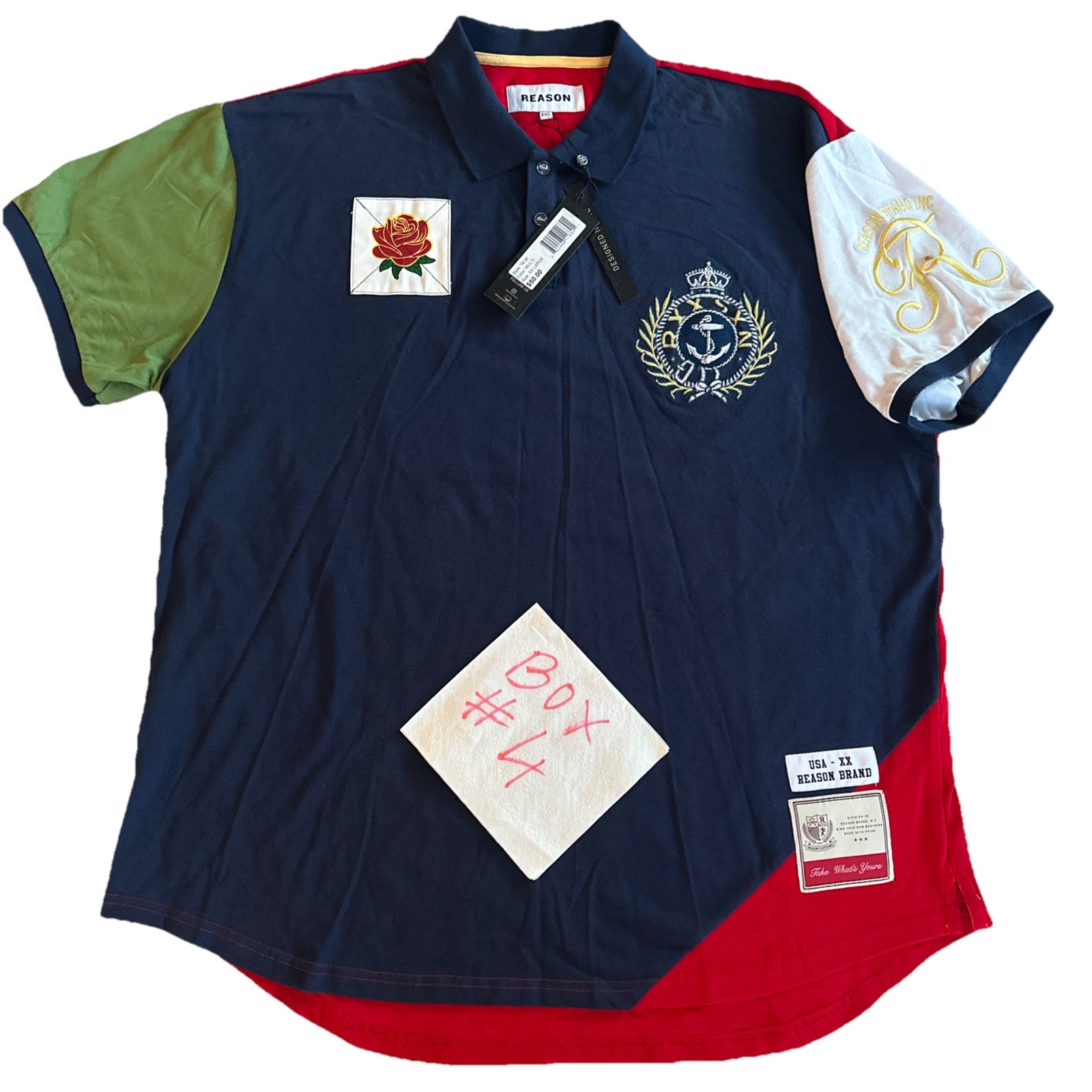 Men’s Reason Brand T-Shirt Polo Size XXL Navy Multi Color Cotton New MSRP:$50/- gallery