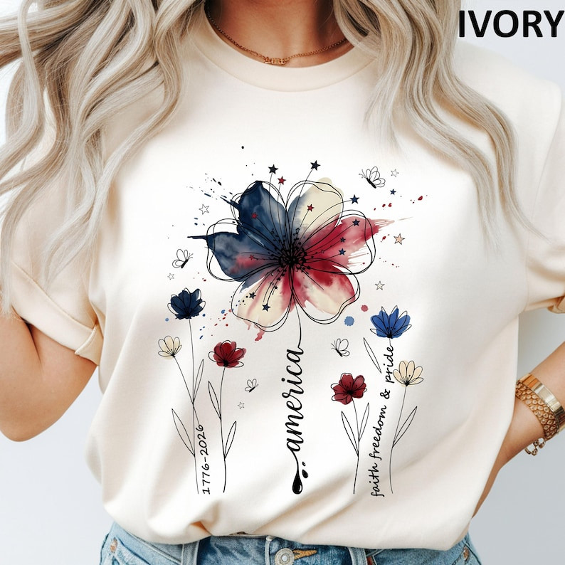 Comfort Colors American Floral Shirt Patriotic Wildflower USA 250th Tee gallery