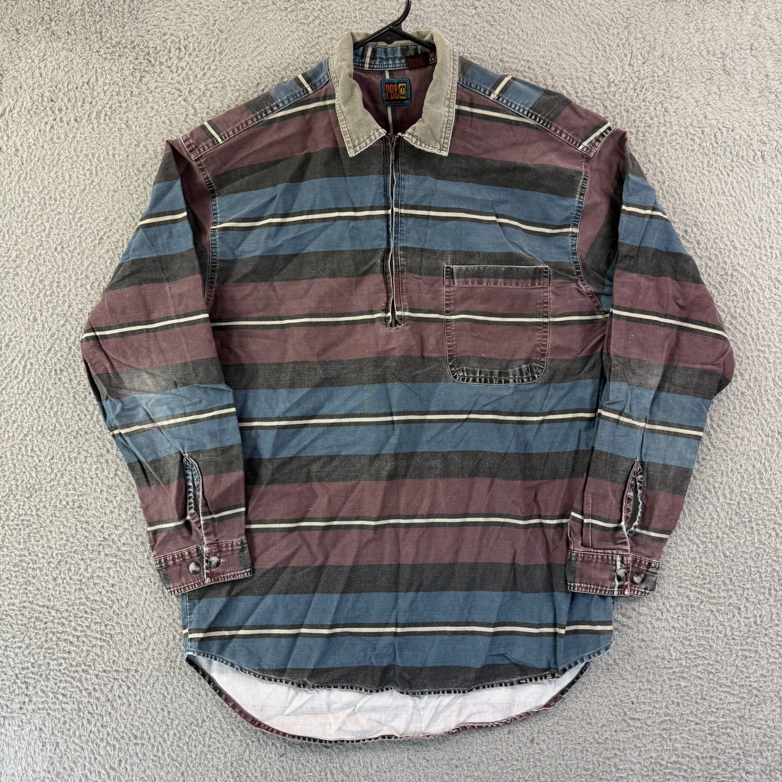 Vintage PB&Co Shirt Mens Large Half Zip Grunge 90s Striped Long Sleeve Hip Hop gallery