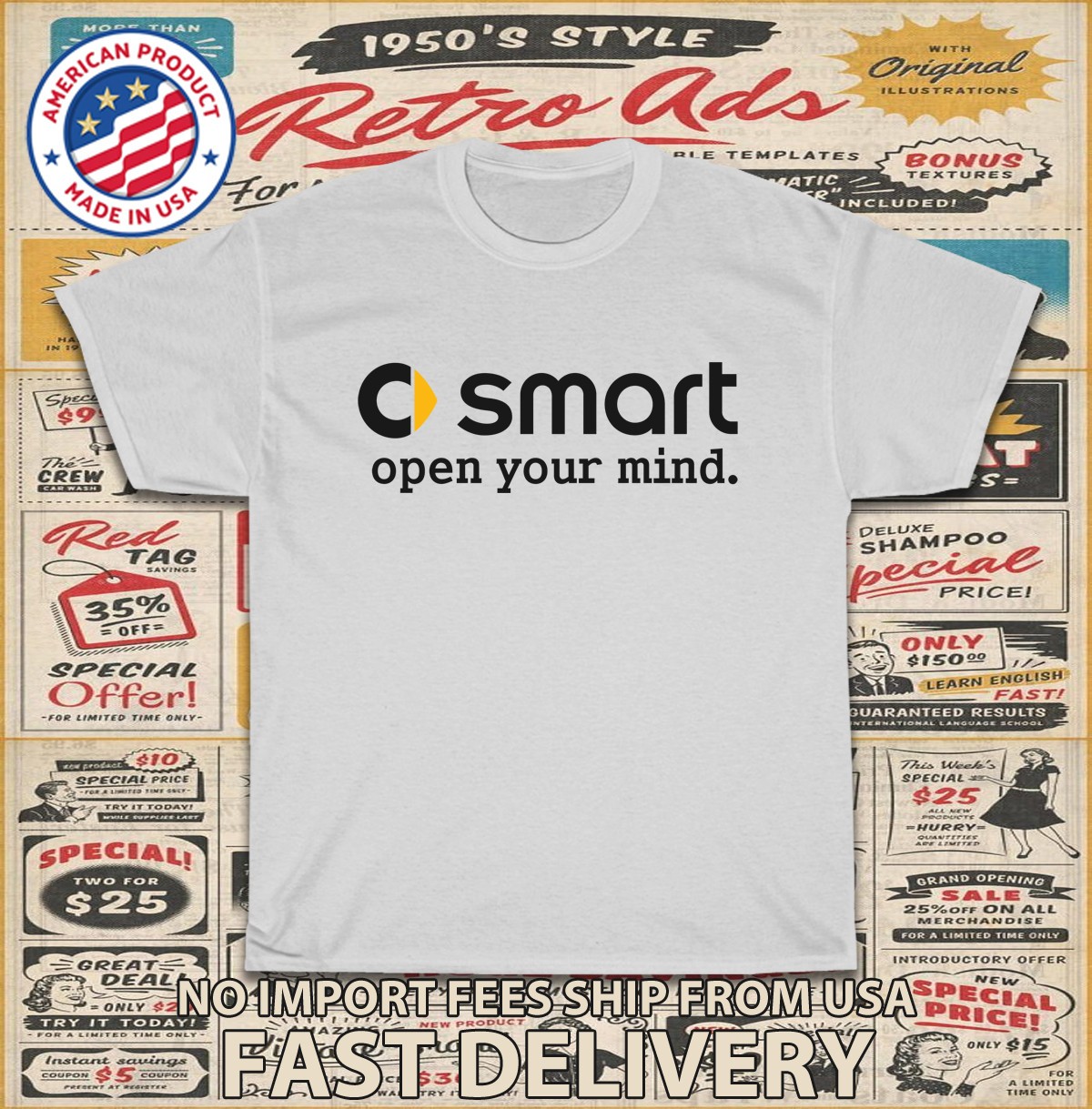 New Tee Shirt Smart Car Open Your Mind Logo Men's T-Shirt American T-Shirt gallery