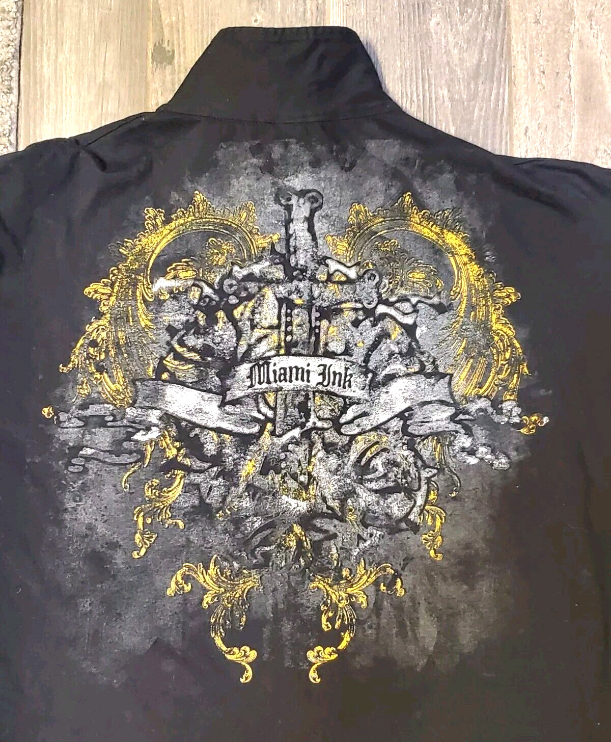 Miami Ink Polo Mens XXL 2008 Y2K Graphic Art Shirt Double Sided "AS IS" READ gallery
