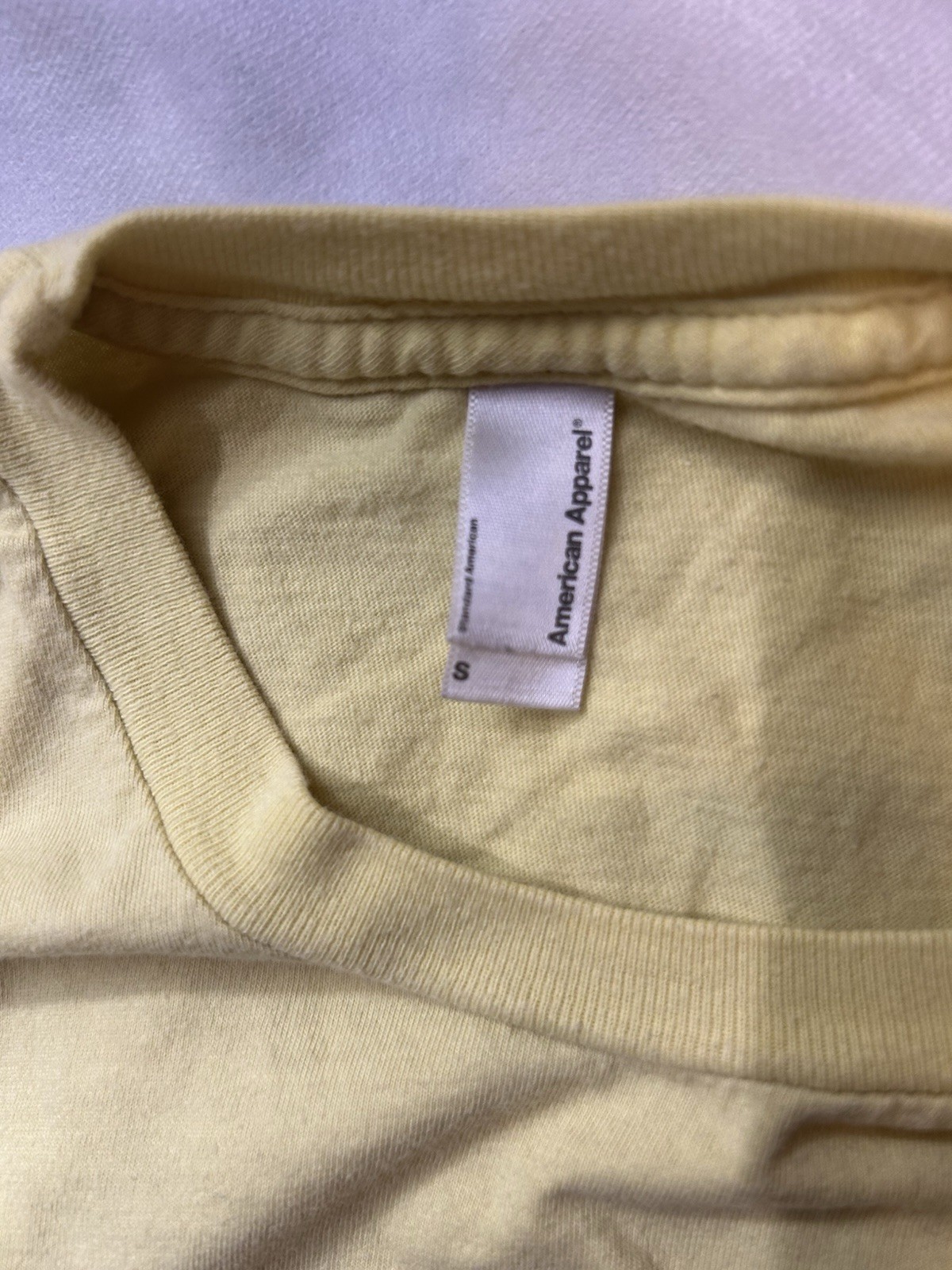 American Apparel Men's Yellow Swedish Graphic Print Crew Neck Tee Shirt S gallery