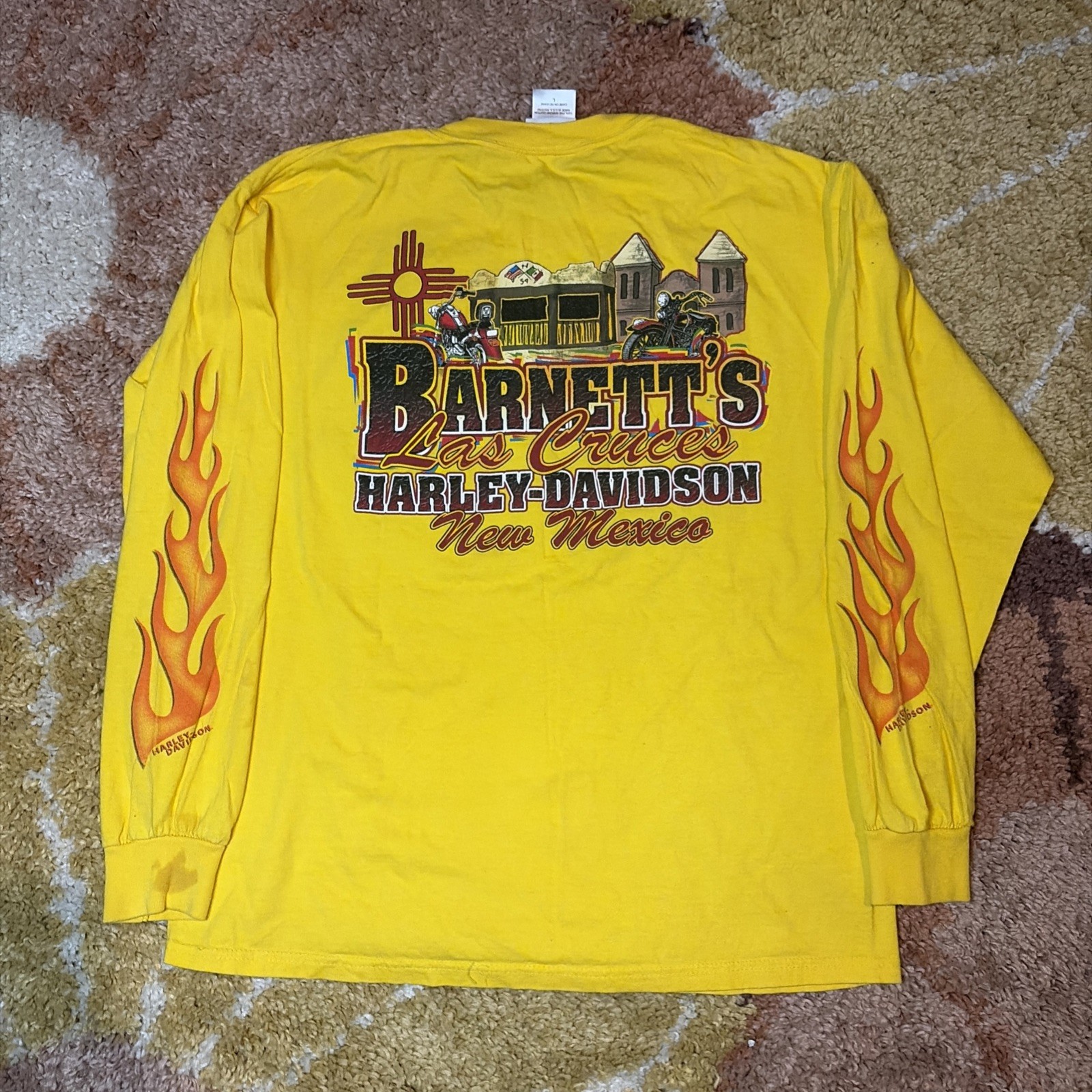 Vintage Harley Davidson Shirt Mens Large Long Sleeve Y2K Yellow Flames 2000s gallery