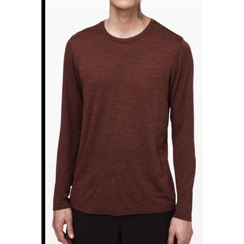 Lululemon Metal Vent Tech Long Sleeve Shirt Mens Maroon Burgundy Heathered Red