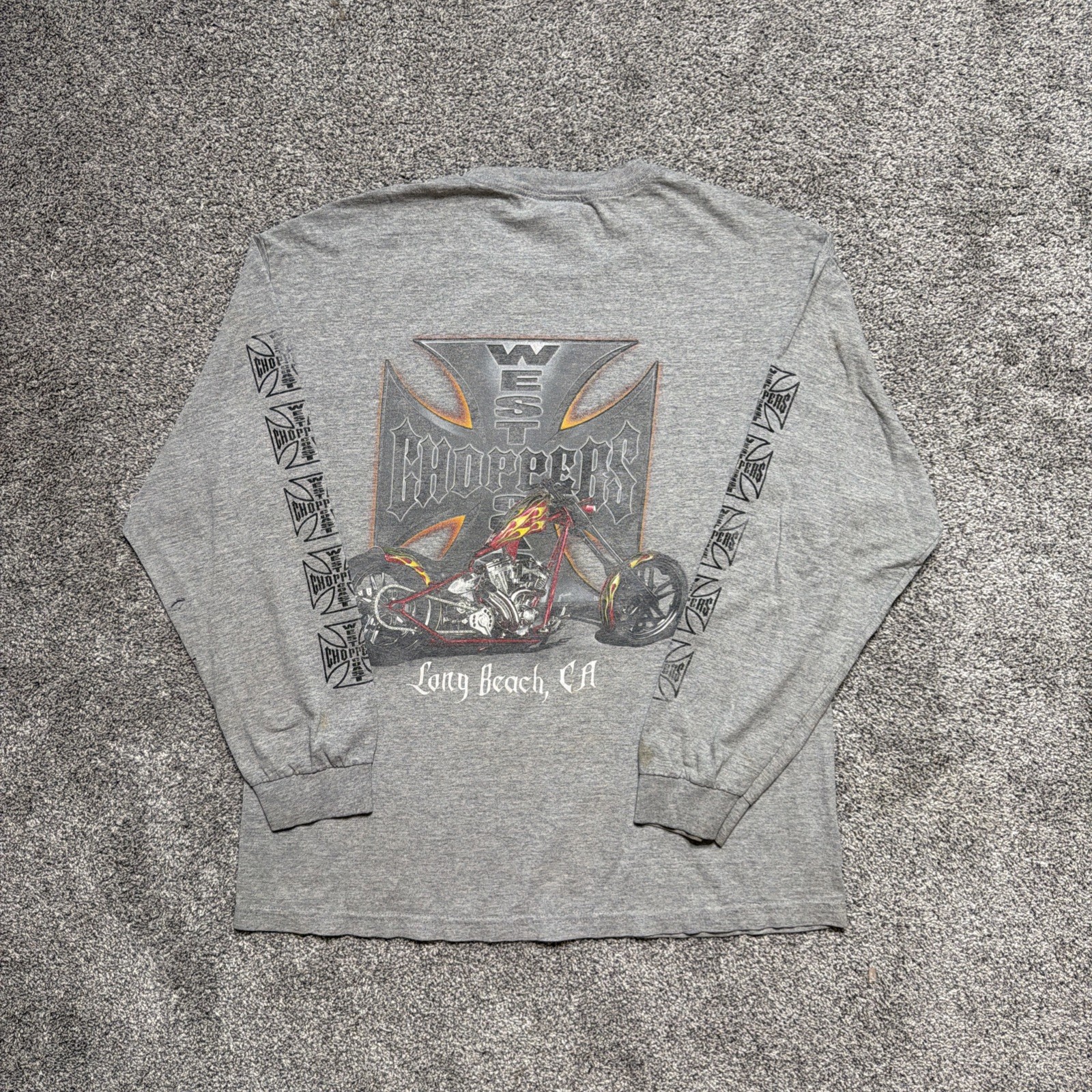 Vintage Grey West Coast Choppers Double Sided Longsleeve T Shirt Size XL Faded