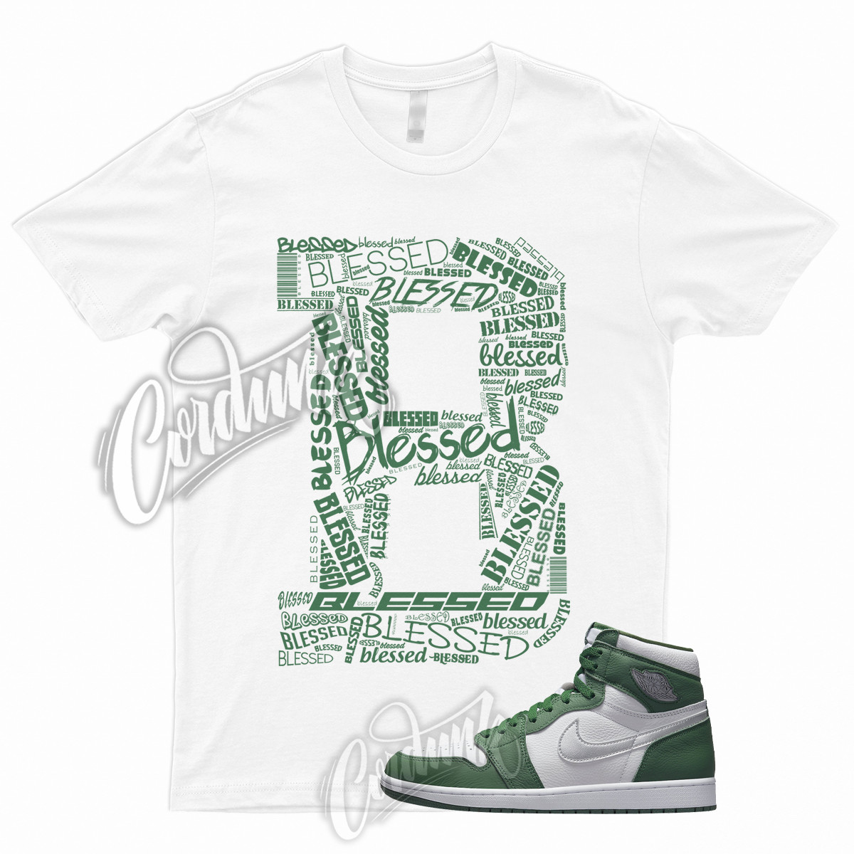 BLESSED T for 1 Retro Gorge Green High Metallic Silver White Shirt To Match Pine