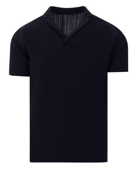 Men’s 60s Black Ribbed Knit Polo – Minimalist Retro Shirt