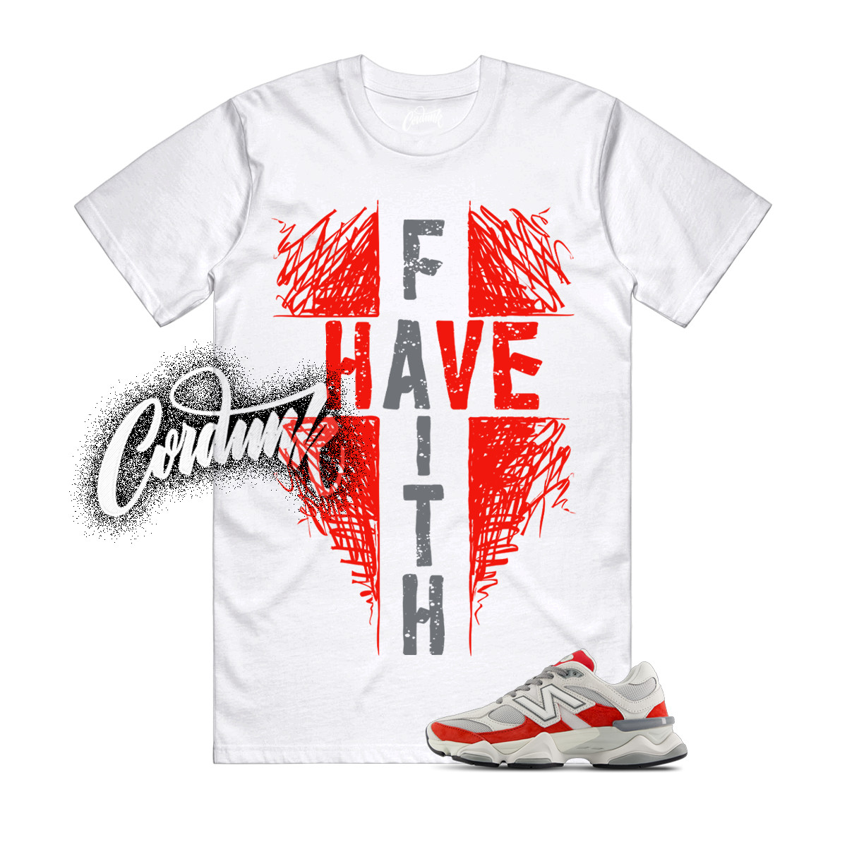 9060 White Red Grey T Shirt Match F2