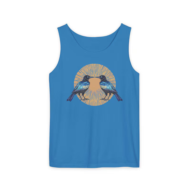 Gorgeous Grackles Block Print Tank Top Bird Lover Wildlife Art gallery