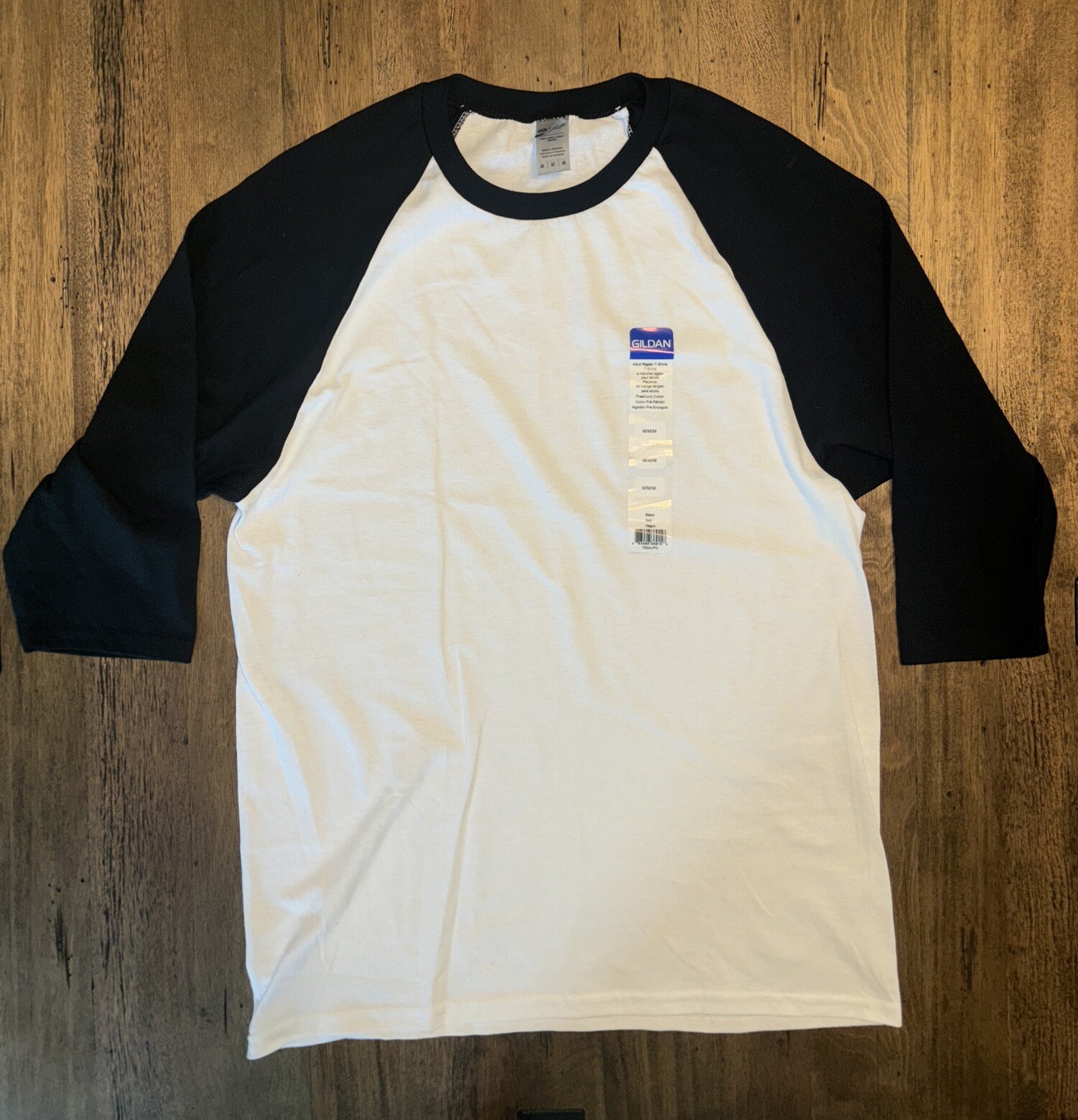 Gildan Medium 5700 Men’s Baseball T-Shirt 3/4 Sleeve Raglan Black/White NWT