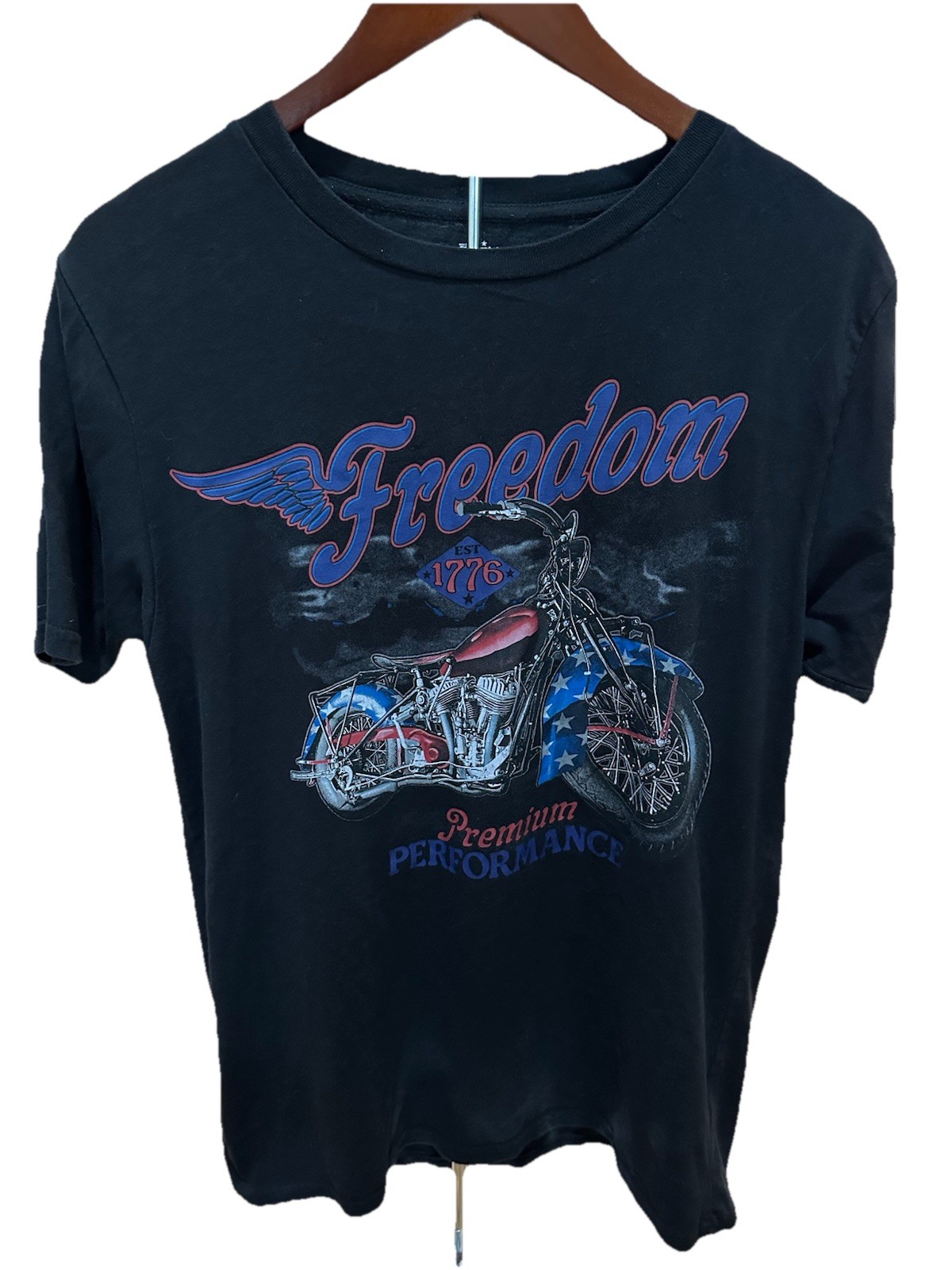 Freedom 1776 Motorcycle T Shirt Mens XL Black Patriotic Biker Graphic USA Tee