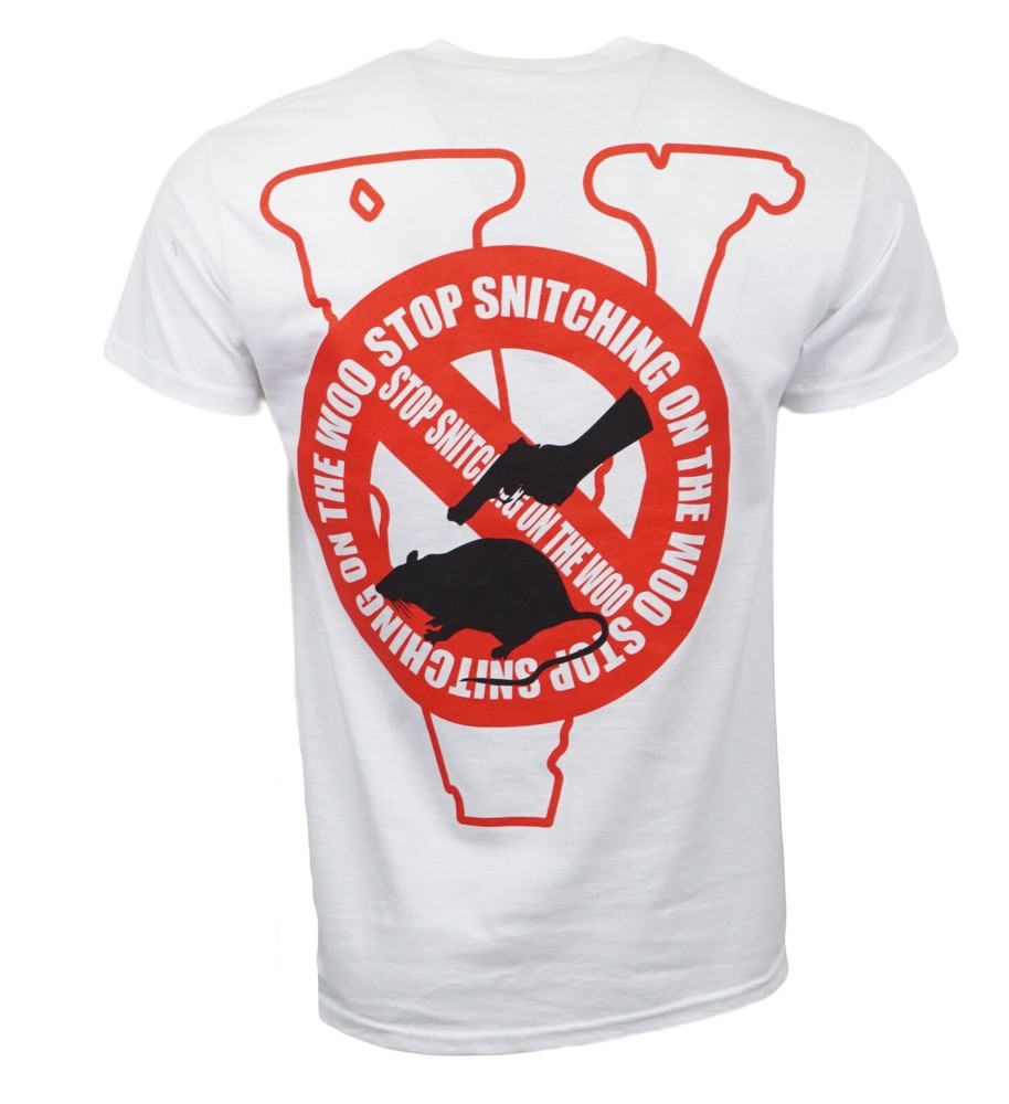 POP SMOKE X VLONE STOP SNITCHING ON THE WOO T SHIRT WITH RED T SHIRT NEW