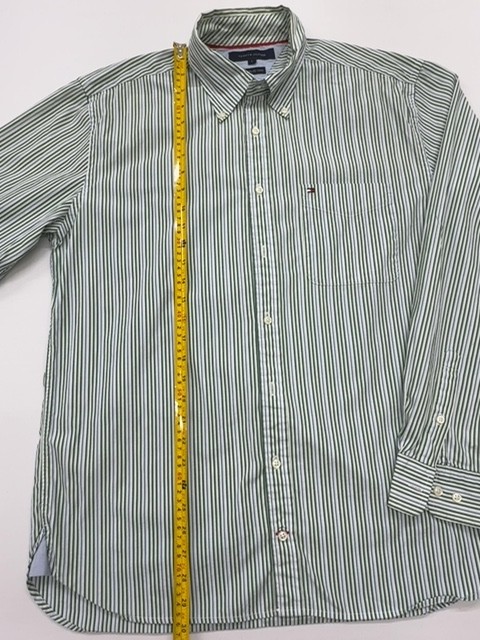 Tommy Hilfiger Mens Long Sleeve Shirt Green Striped Size L Condition gallery