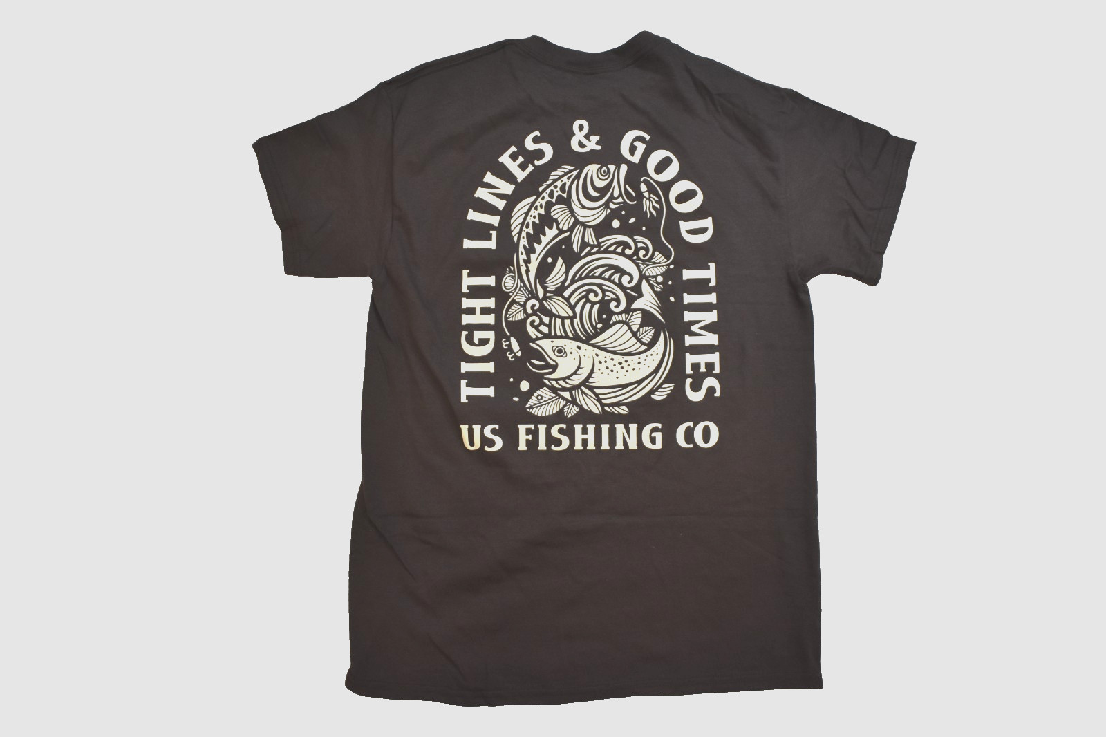 U.S. Fishing Co. Tight Lines & Good Times Fish Graphic Brown Shirt New S-3XL gallery