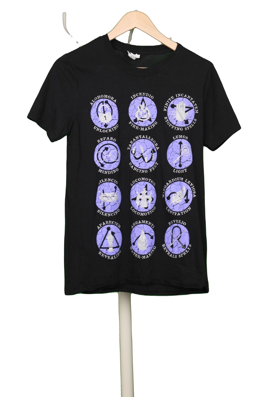 Gildan T-Shirt Black Harry Potter Spells Cotton Small S 34-36 in vintage 2000s gallery
