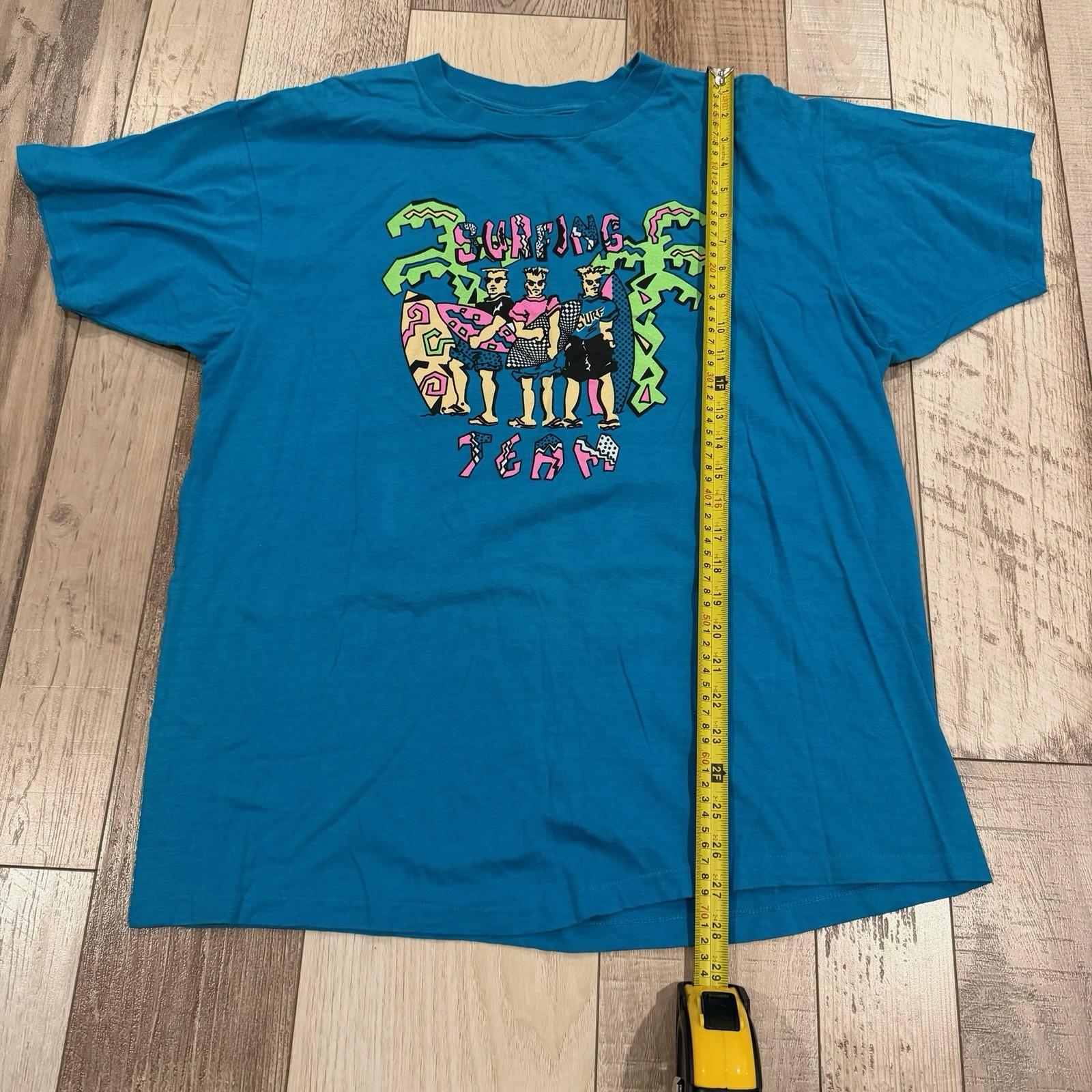 Vtg 80s Surfing Team T Shirt XL Single Stitch Royal First Class Heavy Neon Surf gallery