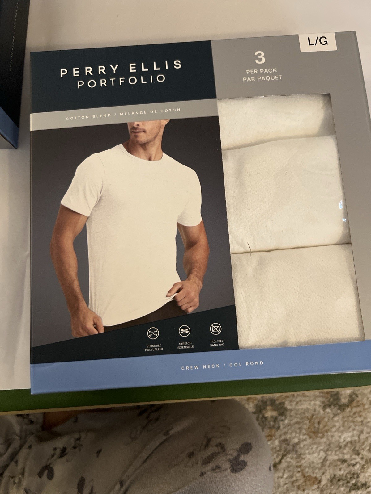 Perry Ellis Portfolio Men's 3-Pack Crew Neck T-Shirts Short Sleeve White L gallery