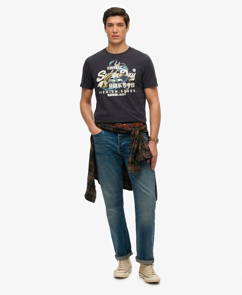 Superdry T-Shirt Short Sleeve Crew Neck Top VL Tokyo Relaxed Tee Blue Dark Grey gallery