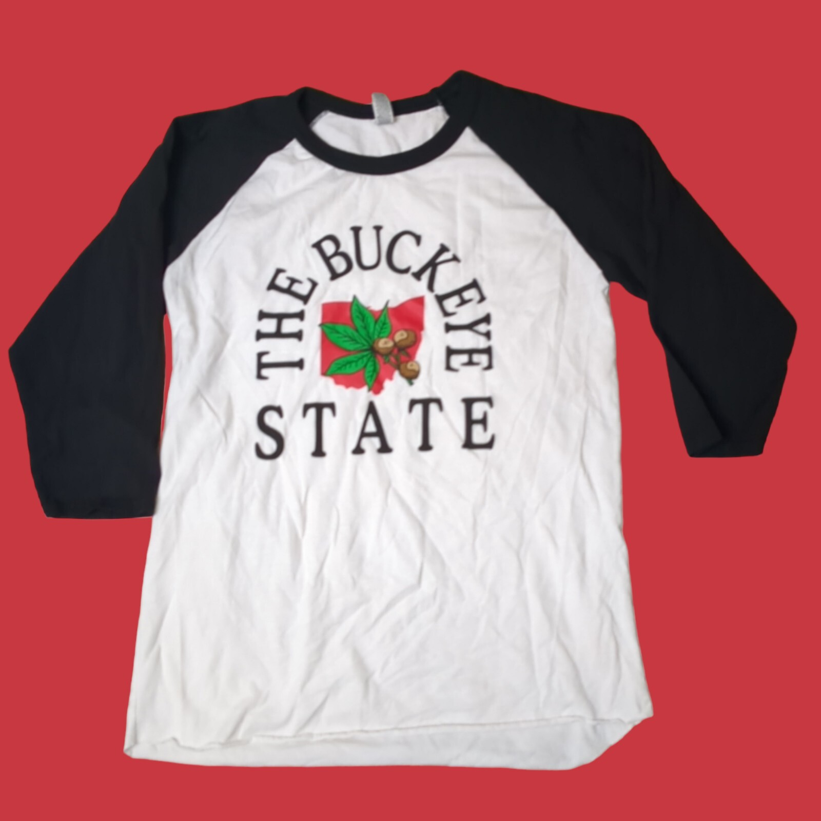 Ohio The Buckeye State White Black 3/4 Length Sleeve Adult Crewneck Size M gallery