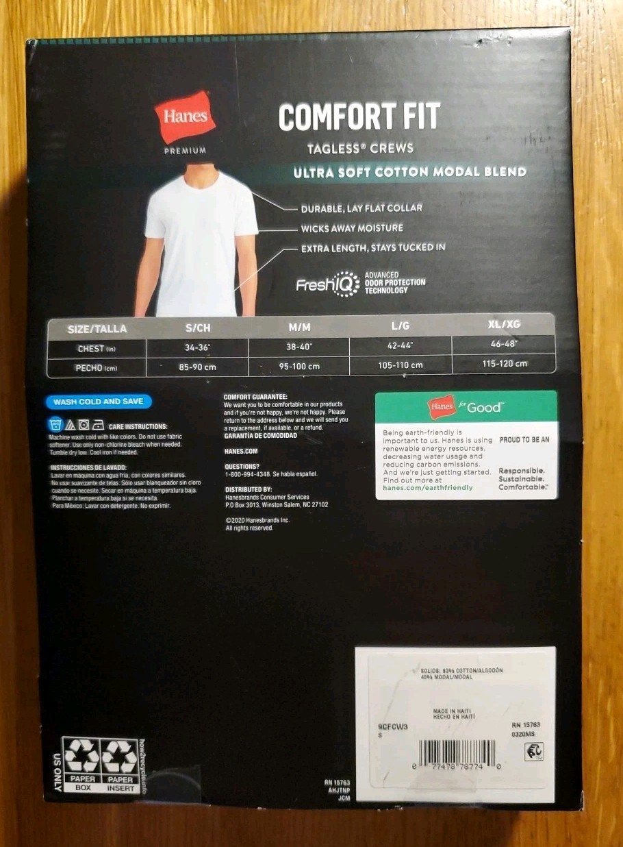 Hanes Premium Comfort Fit 3-pack Crews T-shirts Men's Size S Small 34-36 White gallery