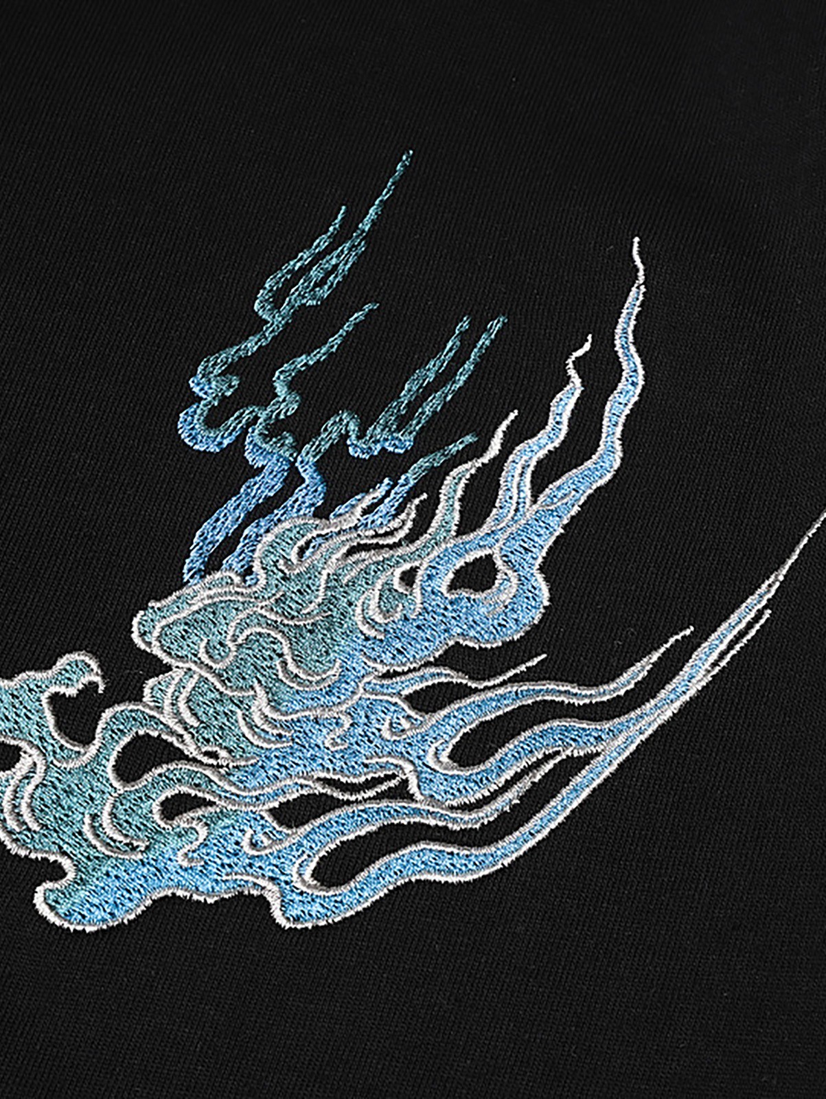 Niepce Men's White Tiger with Blue Flames Embroidery Japanese Streetwear Tee gallery