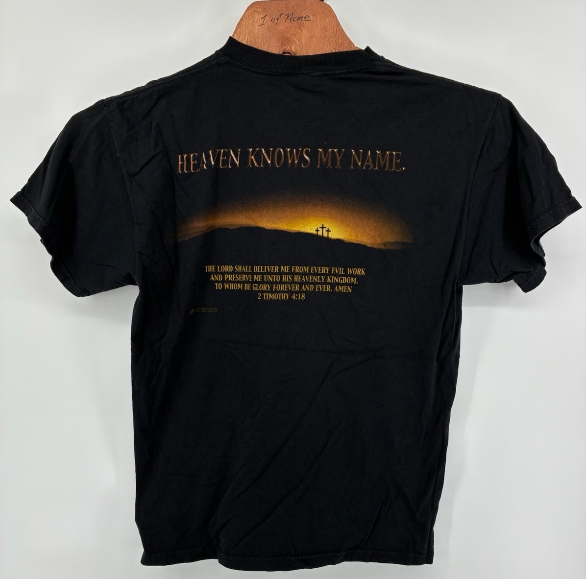 VNTG Y2K Jesus Christian Graphic Tee Delta Pro Weight Black Double Sided Large gallery