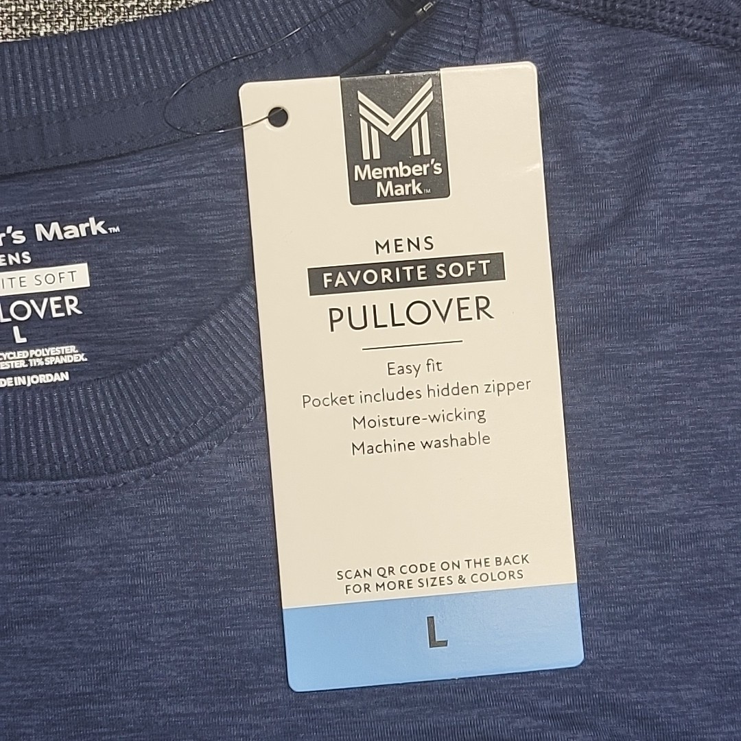 Members Mark Mens Pullover Large Size Blue Long Sleeves Top Zip Pocket gallery