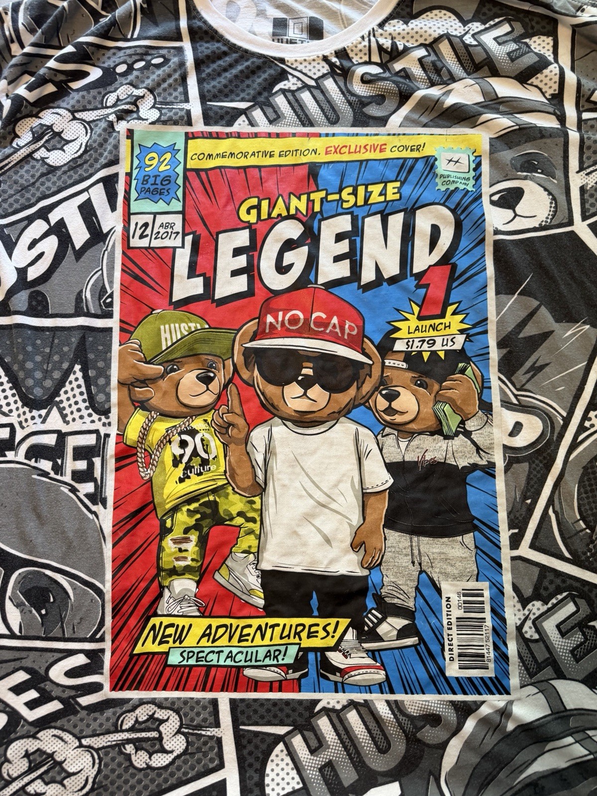 Hustle Legend Bear Graphic T-Shirt Bailey Apparel Comic OG Sz XL 18/20 Youth gallery
