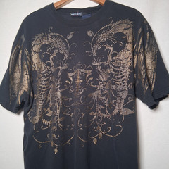 Vintage Y2K Bugle Boy Shirt Men Medium Gold Dragon Skeleton Distressed Destroyed