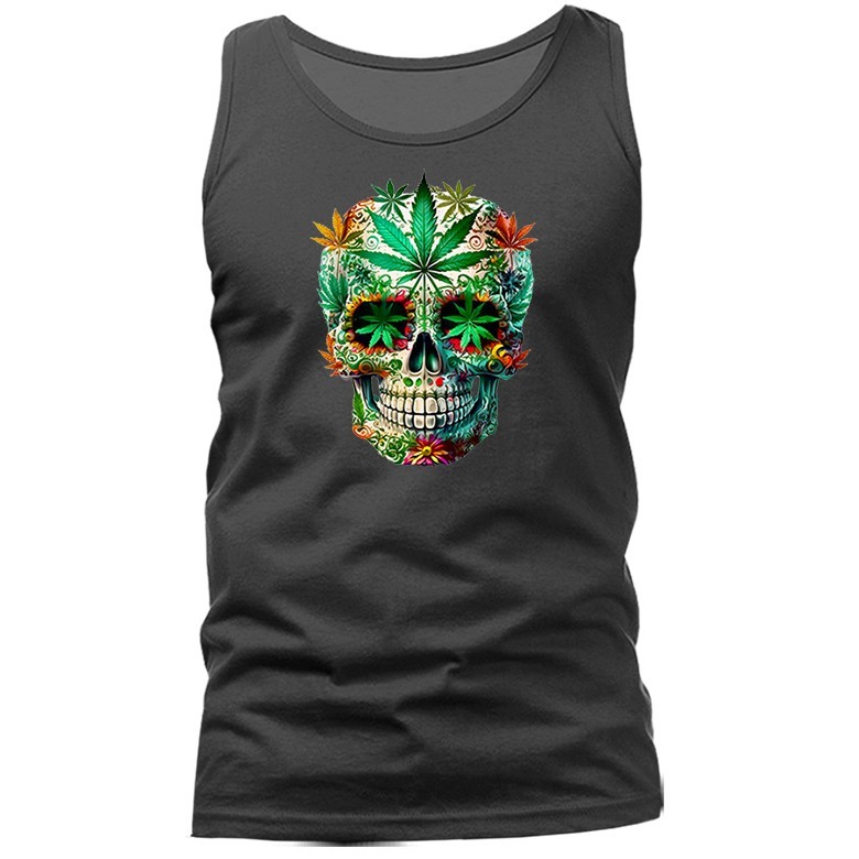 Psychedelic Leaf Skull Marijuana Weed Pot Cannabis Tank Top