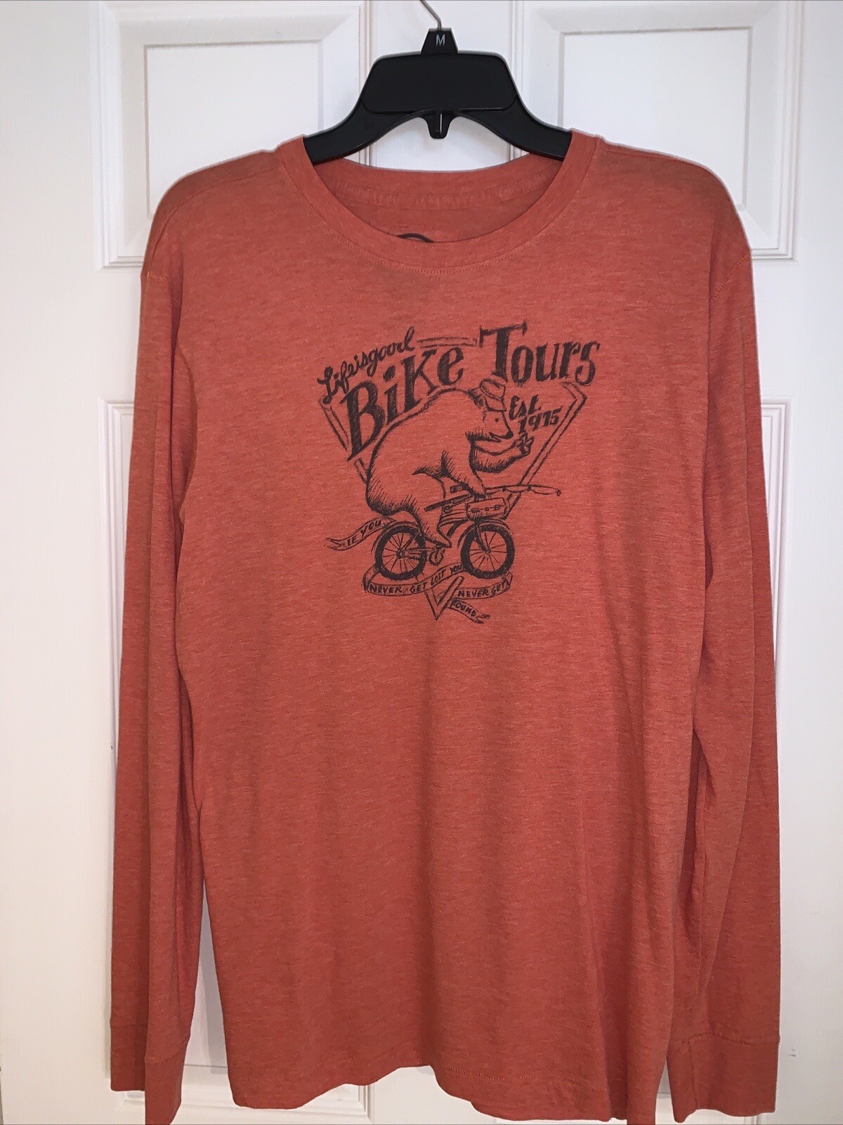 Life Is Good Orange~Rust Semi-Fitted Men's Medium Long Sleeve T-Shirt Bike Tours gallery