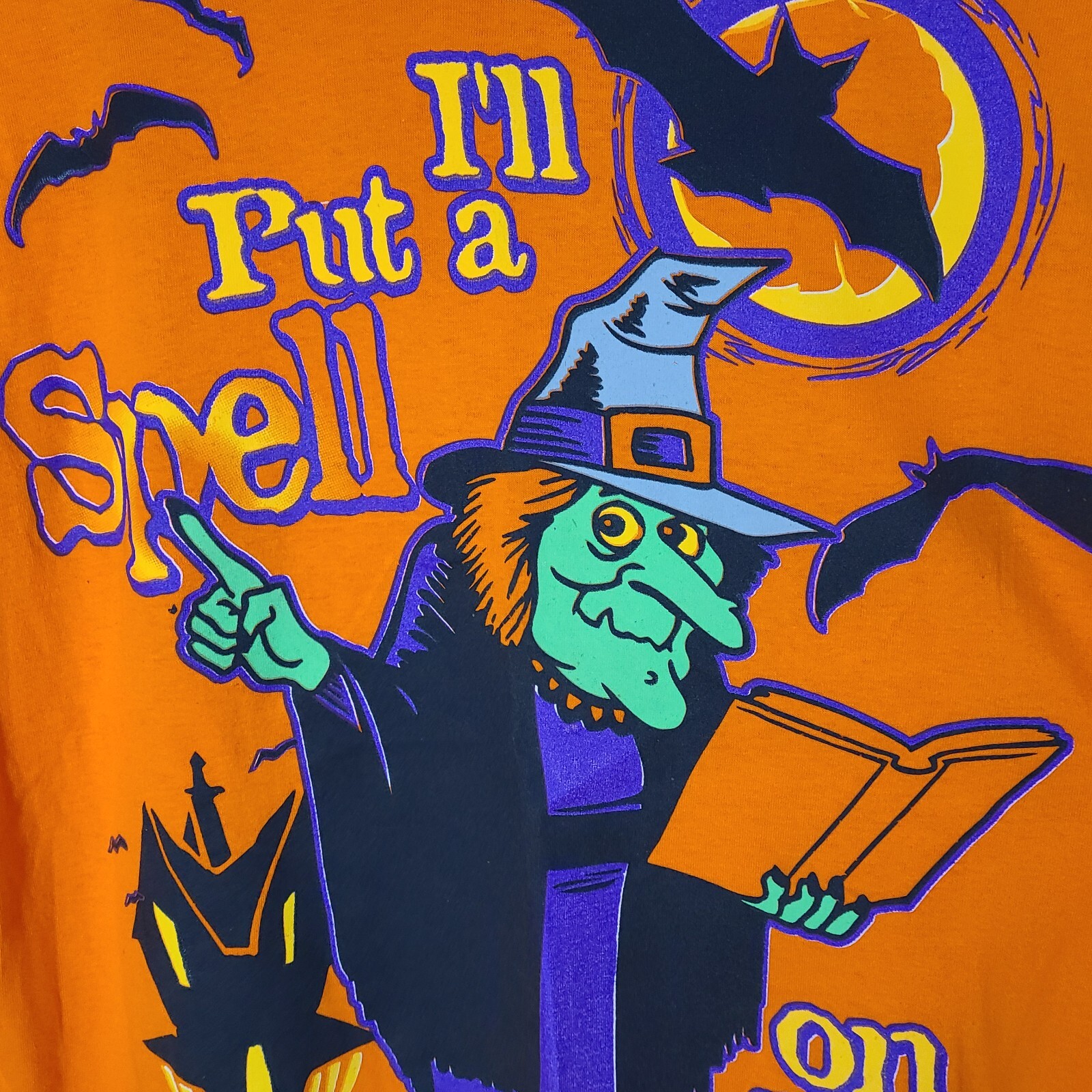 Vtg "I’ll Put A Spell On You" Witch/Halloween Large Orange T-Shirt Single Stitch gallery
